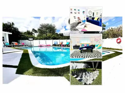 a collage of pictures of a swimming pool at Delano in Fort Lauderdale