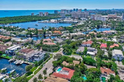 an aerial view of a city with a harbor at Waterfront Unit #5 20 Min Walk to Beach and Shops in Fort Lauderdale