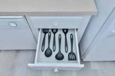 a drawer filled with utensils in a kitchen at Ocean reserve 1st floor across the beach STR-02382 in Sunny Isles Beach