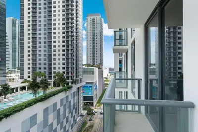 a balcony with a view of a city at Miami Highline- Sauna Heated Pool Cabanas in Miami