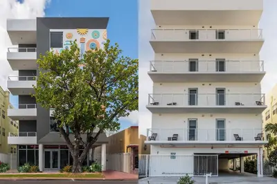 a building with a tree in front of it at South Beach 2Q a 5min da Praia e Vida Noturna in Miami Beach