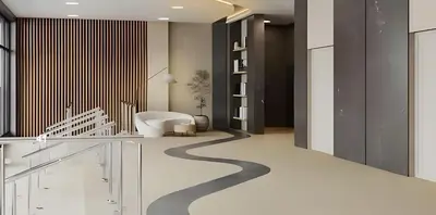 a bathroom with a carpeted floor with a winding hallway at Sleeps 18 3 Suites in New Luxury Hotel w Rooftop Pool Sense28 by AvantStay in Miami