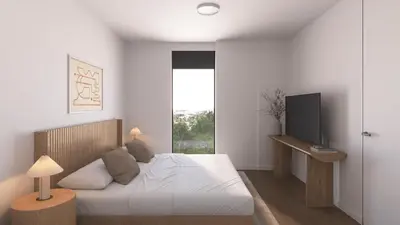 a white bedroom with a bed and a television at Sleeps 18 3 Suites in New Luxury Hotel w Rooftop Pool Sense28 by AvantStay in Miami