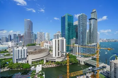 an aerial view of a city with tall buildings at Brickell Residence 2BR Loft with amazing views in Miami