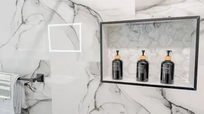 a shelf in a bathroom with three bottles of wine at Modern & Central Miami Free Parking & WiFi in Miami