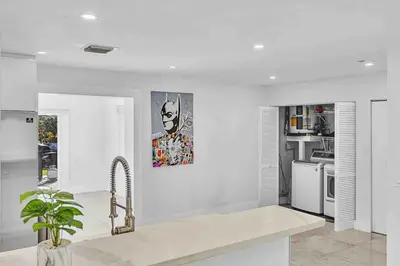 a kitchen with a sink and a painting on the wall at Waterfront ocean House Hollywood Hard Rock airport in Fort Lauderdale
