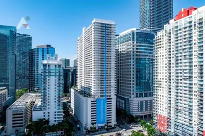 a view of a city with many tall buildings at Sky-High Urban Sanctuary with Coastal Glimpses in Miami