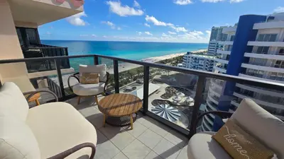a balcony with a view of the ocean at Penthouse Condo - Oceanfront - Miami Beach - sleeps 8 in Miami Beach