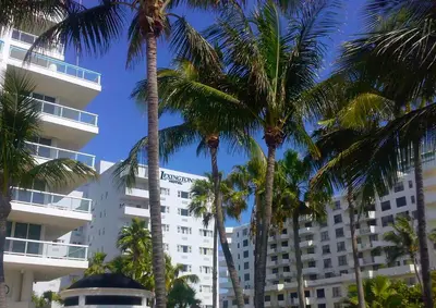 a white building with palm trees in front of it at Lexington by Hotel RL Miami Beach in Miami Beach