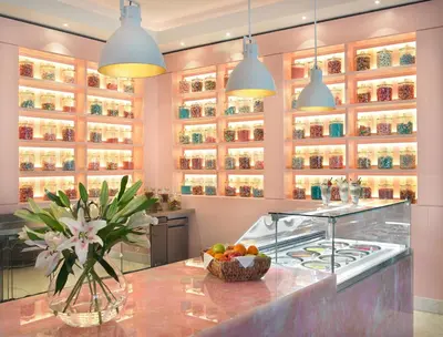 a kitchen with a counter with a bowl of fruit at Grand Beach Hotel in Miami Beach