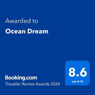 a blue text box with the words upgraded to ocean dream at Ocean Dream in Miami Beach