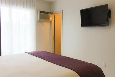 a bedroom with a bed and a flat screen tv at Collins Hotel in Miami Beach