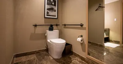 a bathroom with a white toilet in a room at Nobu Hotel Miami Beach in Miami Beach