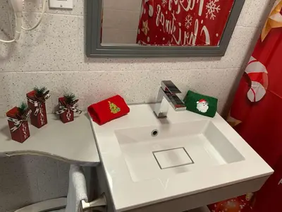 a bathroom with a white sink with christmas decorations at Hotel Ponce de Leon in Miami