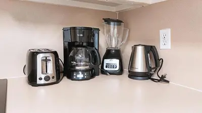 a counter with a blender and other appliances on it at The Tides-1 bedroom apartment Ground Floor in Hollywood
