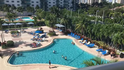 an overhead view of a swimming pool at a resort at Ocean Reserve Piso 4 STR264 in Miami Beach