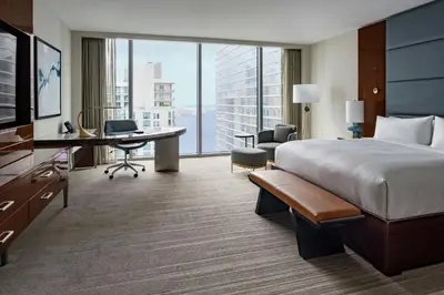 a hotel room with a bed and a desk at JW Marriott Marquis Miami in Miami