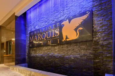 a sign on the side of a building at JW Marriott Marquis Miami in Miami