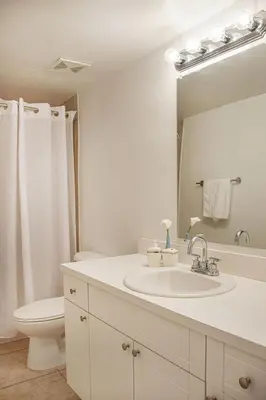 a bathroom with a sink and a toilet and a mirror at Coral Reef at Key Biscayne in Miami