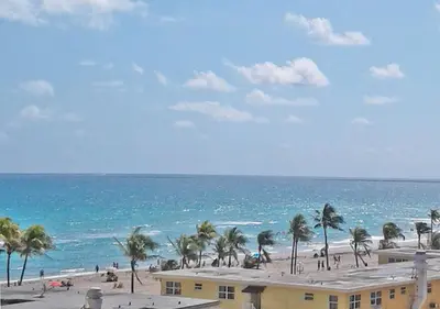 a beach with palm trees and the ocean at Global Rent Apart - Costa Hollywood in Hollywood