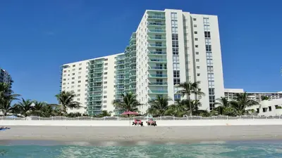 a large building on the beach in front of a building at THE TIDES 1bedroom apt 15th floor WE ARE ON THE BEACH! in Hollywood