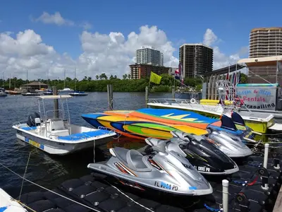 a group of boats are docked in a harbor at Ocean View Balcony steps from Restaurants, Peacock Park & Marina in Miami