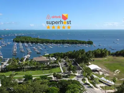 an aerial view of a marina with boats at Ocean View Balcony steps from Restaurants, Peacock Park & Marina in Miami
