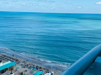 an aerial view of the beach and the ocean at Hallandale Beach Partial Ocean View Apartments in Hollywood