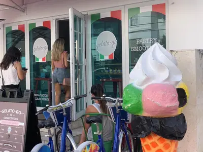 a person wearing a hat standing in front of a store at Luxury white loft on Ocean Drive-South beach with a view in Miami Beach