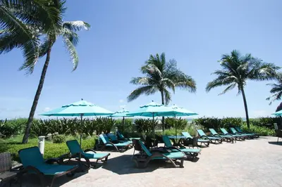 a row of chairs and umbrellas on a beach at Tides Apt on Hollywood Beach in Hollywood