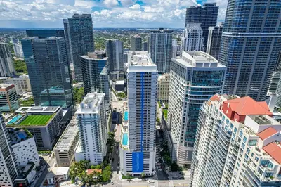 an aerial view of a city with tall buildings at Luxurious Condo in Brickell with Free Parking in Miami