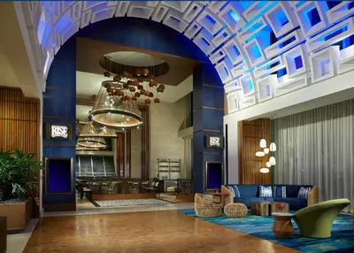 a lobby of a hotel with a large ceiling at Seminole Hard Rock Hotel & Casino Hollywood in Fort Lauderdale