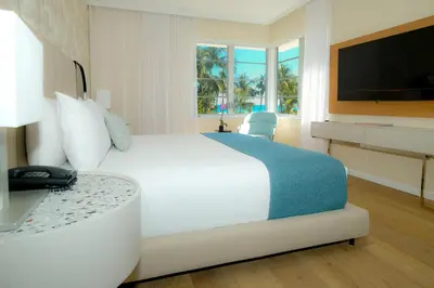 a hotel room with a bed and a television at Avalon Hotel in Miami Beach