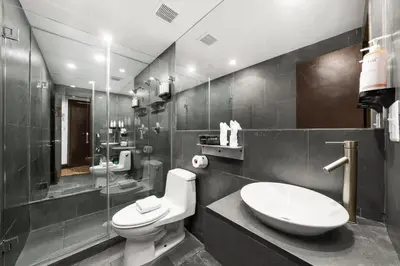 a bathroom with a toilet and a sink and a shower at Hotel Chelsea in Miami Beach