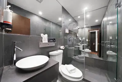 a bathroom with a toilet and a sink and a shower at Hotel Chelsea in Miami Beach