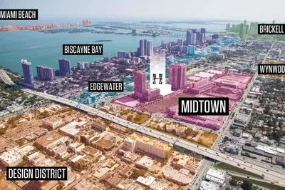 an aerial view of the city of dubai with the words downtown at Modern 1 Bedroom Midtown Miami with FREE Parking in Miami