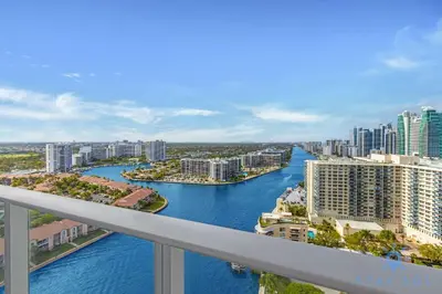 a view of a river in a city with buildings at High-Floor with Stunning Views-Luxury Condo - Pools in Hollywood