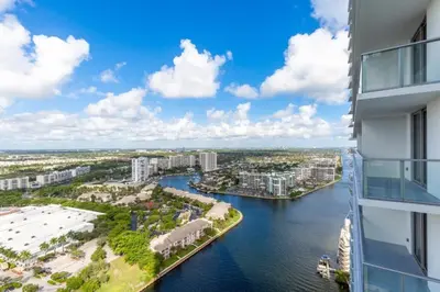 an aerial view of a river with buildings at Hyde Beach House Luxury Condo-Resort 2808 condo in Hollywood Beach