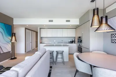 a living room with a couch and a table at Family 3 bedroom Hyde Beach House Miami 22th floor in Hallandale Beach