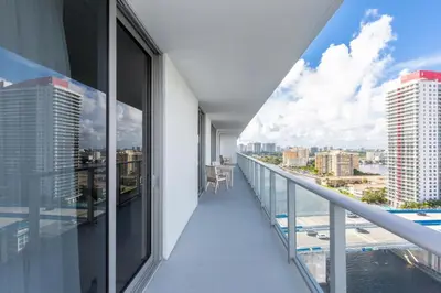a balcony with a view of the city at Family 3 bedroom Hyde Beach House Miami 22th floor in Hallandale Beach