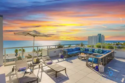 a balcony with a view of the beach and the ocean at Ocean View - Balcony - Hollywood Beach Broad-walk in Hollywood