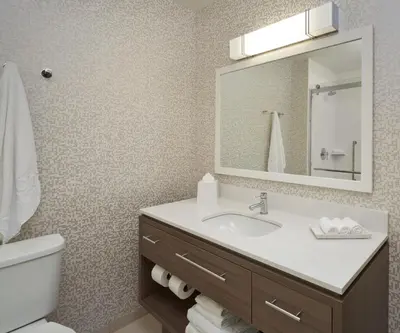 a bathroom with a sink and a mirror at Home2 Suites By Hilton Ft. Lauderdale Downtown, Fl in Fort Lauderdale