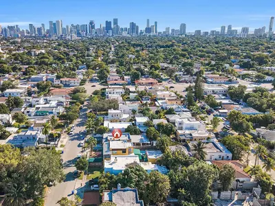 an aerial view of a city with a city skyline at Boho Studio in Little Havana in Miami
