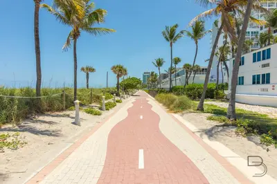 a road leading to the beach with palm trees at Girasole Rentals in Miami Beach