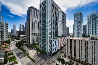 an aerial view of a city with tall buildings at Icon Brickell Miami in Miami