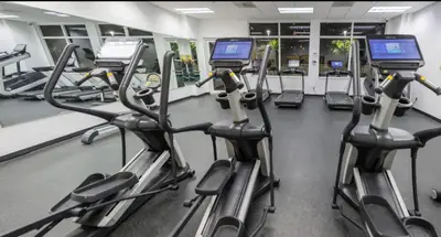 a gym with rows of treadmills and cardio machines at Luxury 1 Bedroom Apartment • Brickell • City and Ocean View in Miami