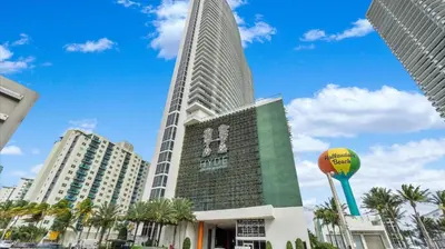 a tall building with a hot air balloon in front of it at 2 bed rental on the beach15th floor Hollywood Miami in Hallandale Beach