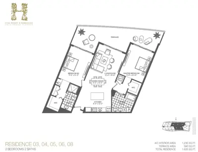 a floor plan of the apartment at 2 bed rental on the beach15th floor Hollywood Miami in Hallandale Beach