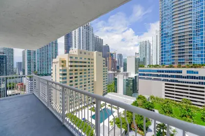 a balcony with a view of a city at Gorgeous Apartment in Brickell in Miami
