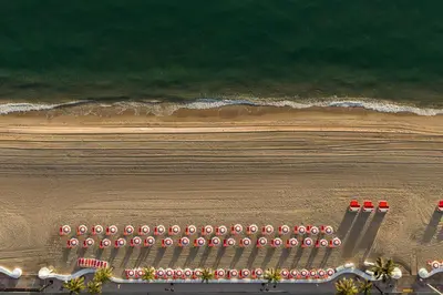 an overhead view of a beach with a row of umbrellas at W Fort Lauderdale in Fort Lauderdale
